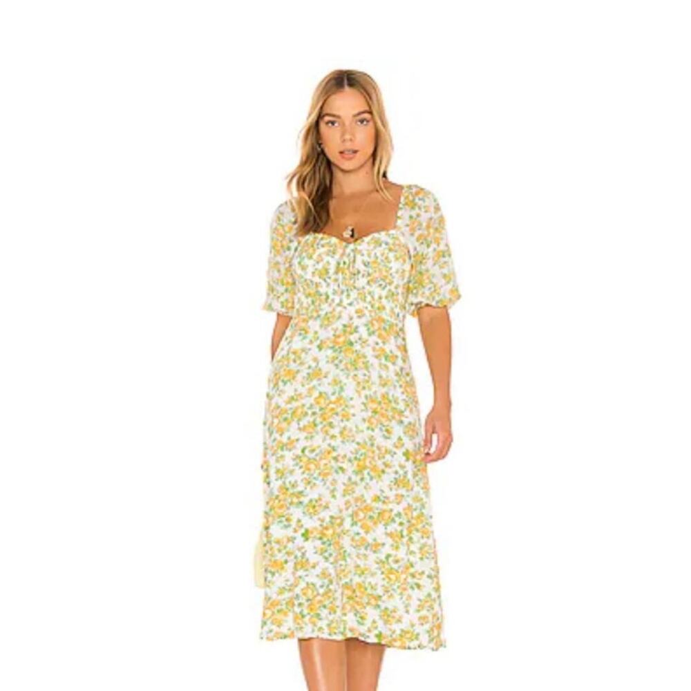 Faithfull the Brand Velika Morello Floral Smocked Midi Dress 10 Revolve